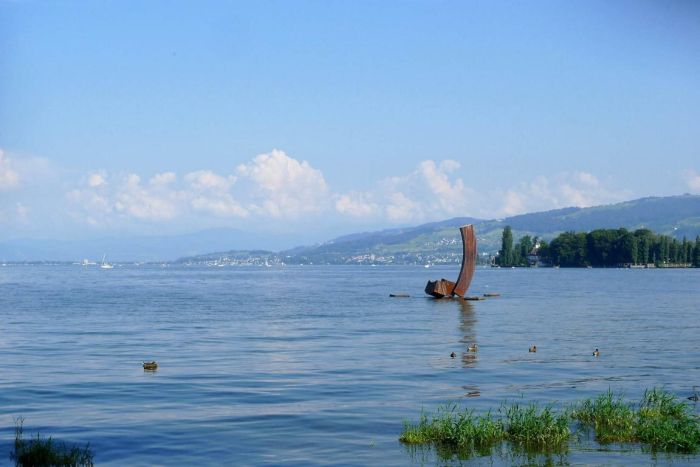 Balance, Cortenstahl 2011, H 6,5 m, since 2012 permanently, installed on Lake of, Constance Swiss Part