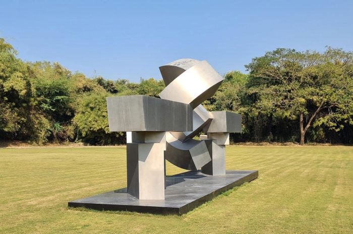 Respect to the planet I, 2023, Stainless Steel on Black granite, Uttarayan, India
